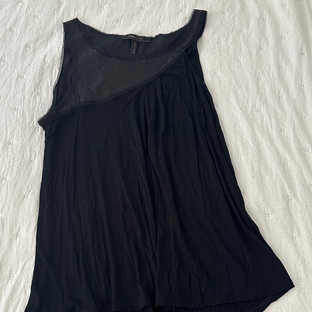 BCBGMaxAzria Black Mesh Detail Tank Top